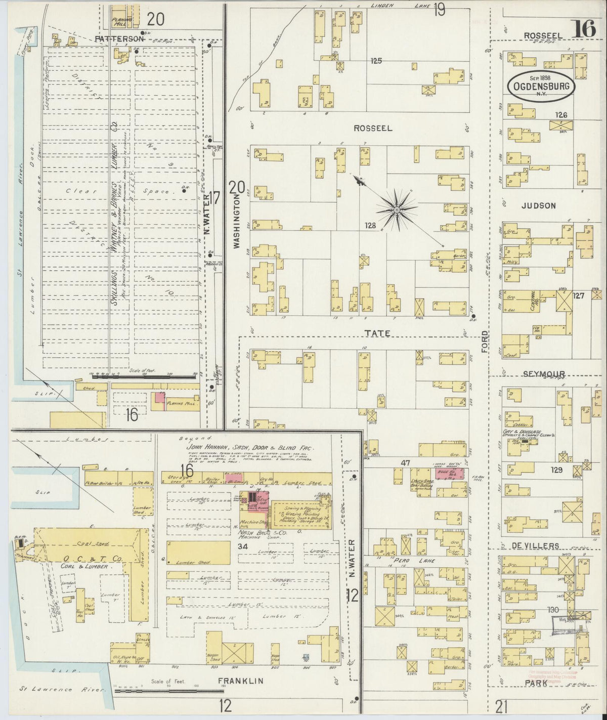 Sanborn Fire Insurance Map from Ogdensburg, St. Lawrence County, New York (1898), Sheet #0016 - Complete Map Set gallery image, historic Sanborn map, vintage wall art, New York New York