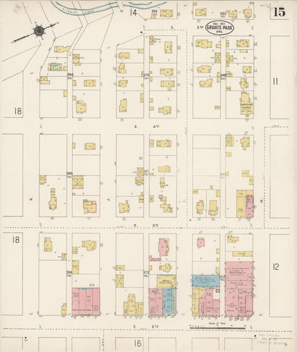 Sanborn Fire Insurance Map from Grants Pass, Josephine County, Oregon (1911), Sheet #0015 - Complete Map Set gallery image, historic Sanborn map, vintage wall art, Oregon Oregon