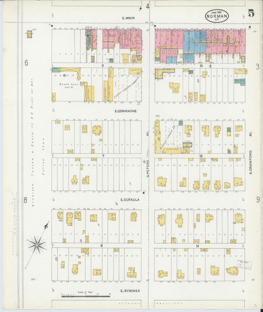 Sanborn Fire Insurance Map from Norman, Cleveland County, Oklahoma (1904), Sheet #0005 - Historic Sanborn Fire Insurance Map Print, vintage old map wall art, antique decor, genealogy gift, Oklahoma Oklahoma map