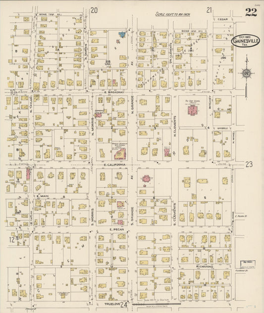 Sanborn Fire Insurance Map from Gainesville, Cooke County, Texas (1922), Sheet #0022 - Historic Sanborn Fire Insurance Map Print, vintage old map wall art, antique decor, genealogy gift, Texas Texas map