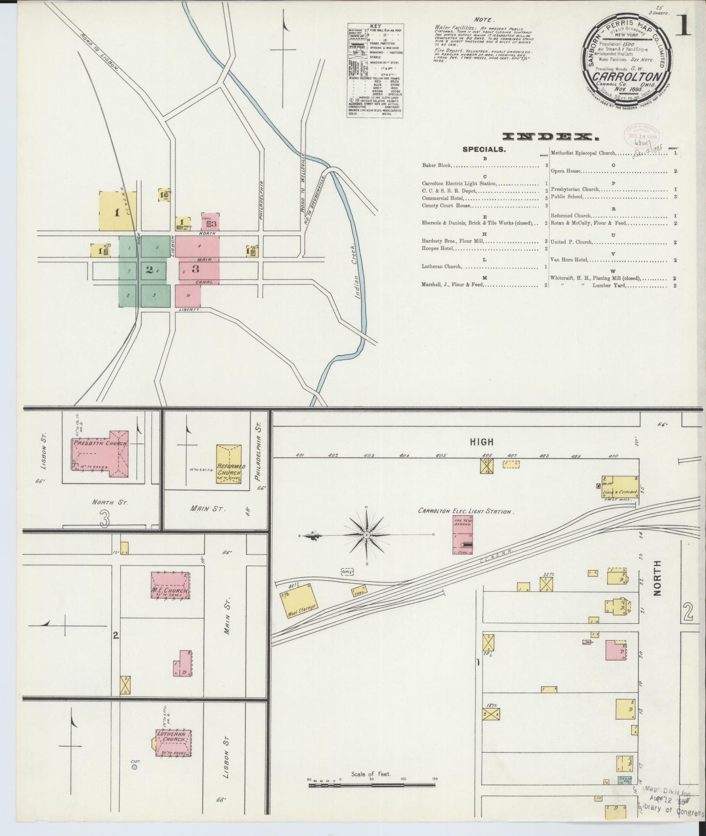 Sanborn Fire Insurance Map from Carrollton, Carroll County, Ohio (1895), Sheet #0001 - Historic Sanborn Fire Insurance Map Print, vintage old map wall art, antique decor, genealogy gift, Ohio Ohio map