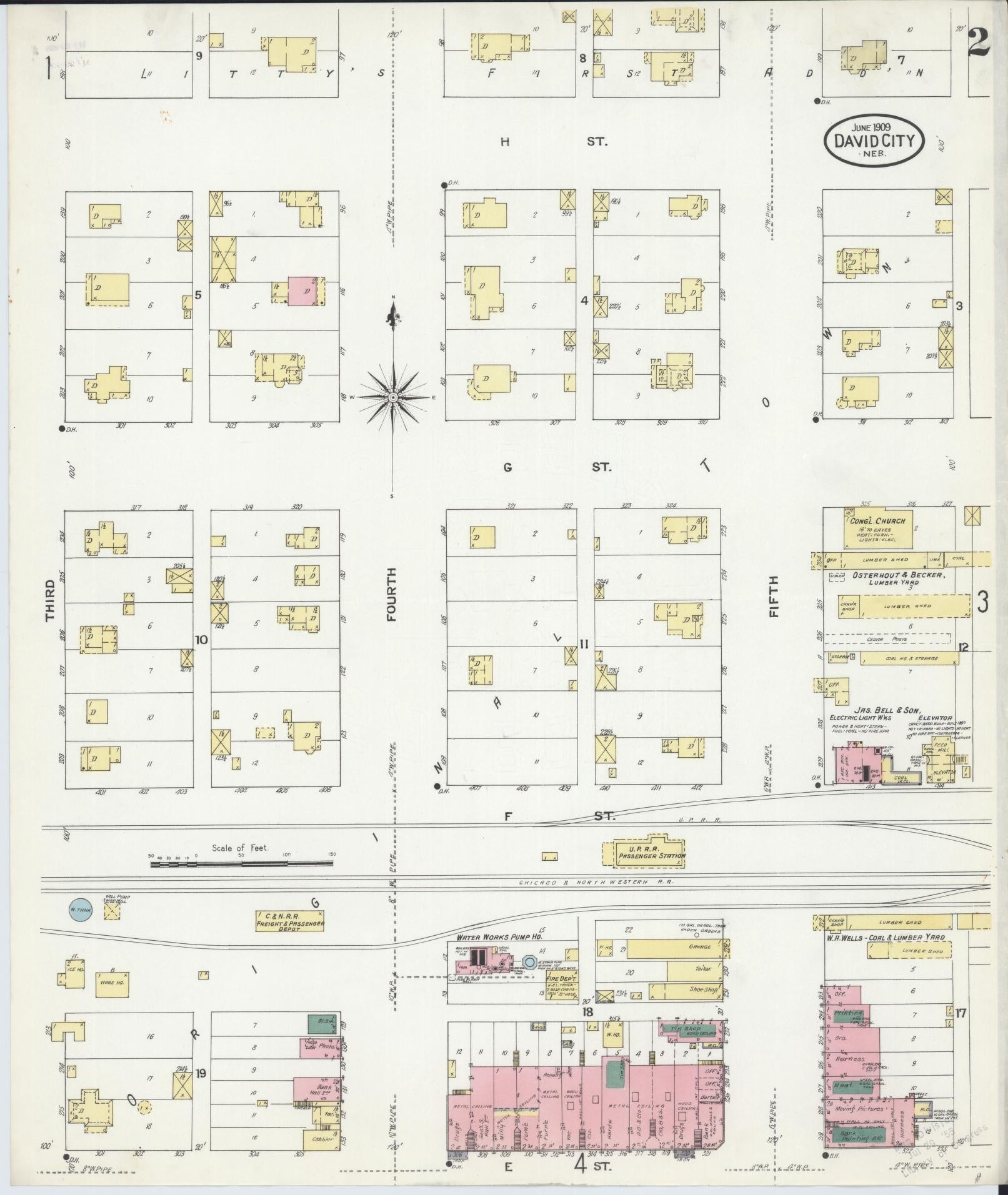 Sanborn Fire Insurance Map from David City, Butler County, Nebraska (1909), Sheet #0002 - Complete Map Set gallery image, historic Sanborn map, vintage wall art, Nebraska Nebraska