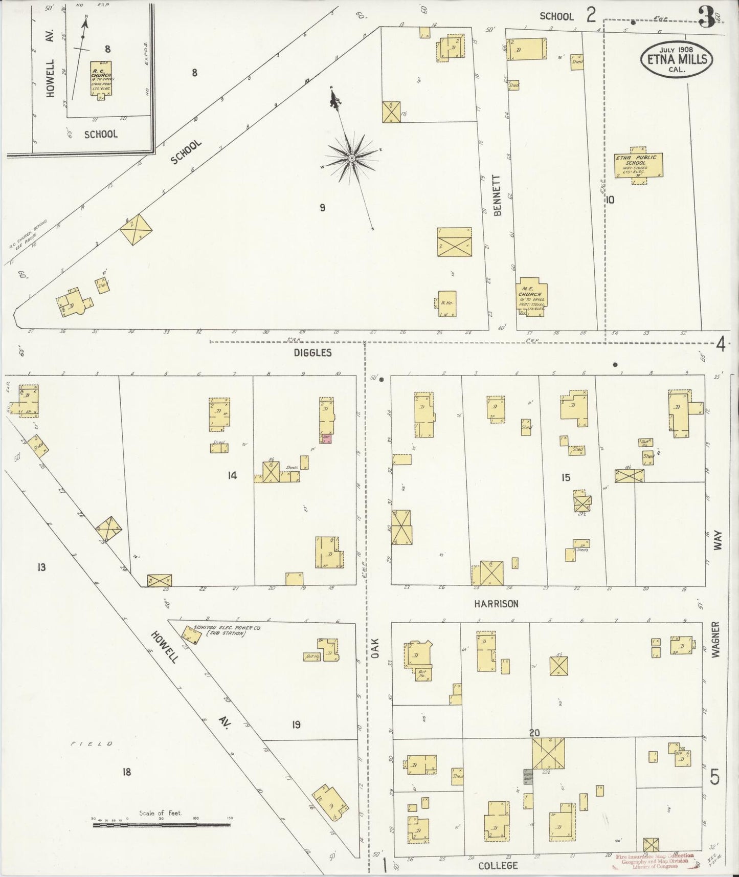 Sanborn Fire Insurance Map from Etna, Siskiyou County, California (1908), Sheet #0003 - Historic Sanborn Fire Insurance Map Print, vintage old map wall art, antique decor, genealogy gift, California California map