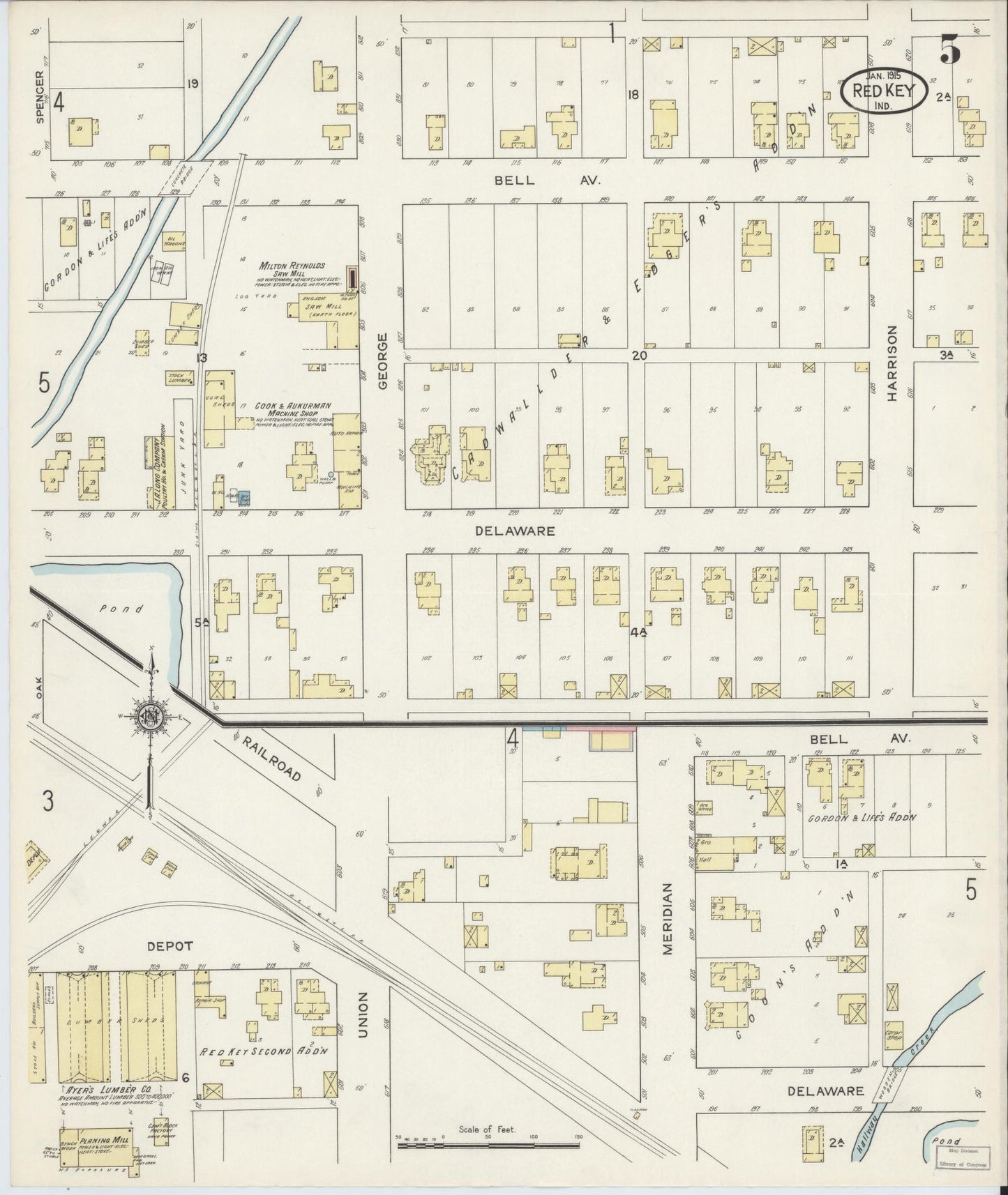 Sanborn Fire Insurance Map from Redkey, Jay County, Indiana (1915), Sheet #0005 - Complete Map Set gallery image, historic Sanborn map, vintage wall art, Indiana Indiana