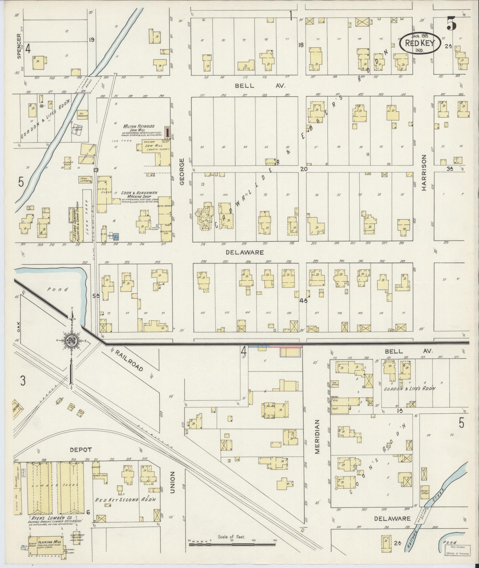 Sanborn Fire Insurance Map from Redkey, Jay County, Indiana (1915), Sheet #0005 - Complete Map Set gallery image, historic Sanborn map, vintage wall art, Indiana Indiana