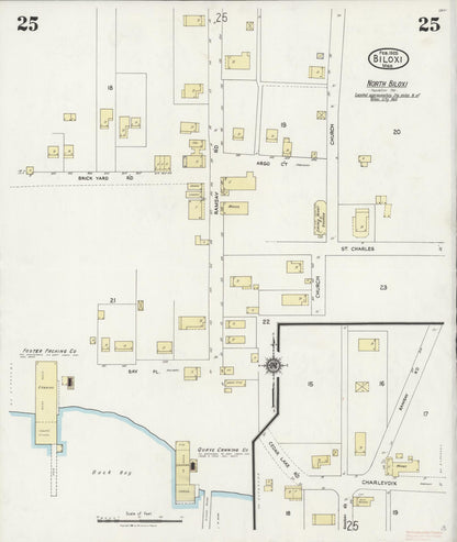 Sanborn Fire Insurance Map from Biloxi, Harrison County, Mississippi (1925), Sheet #0025 - Complete Map Set gallery image, historic Sanborn map, vintage wall art, Mississippi Mississippi