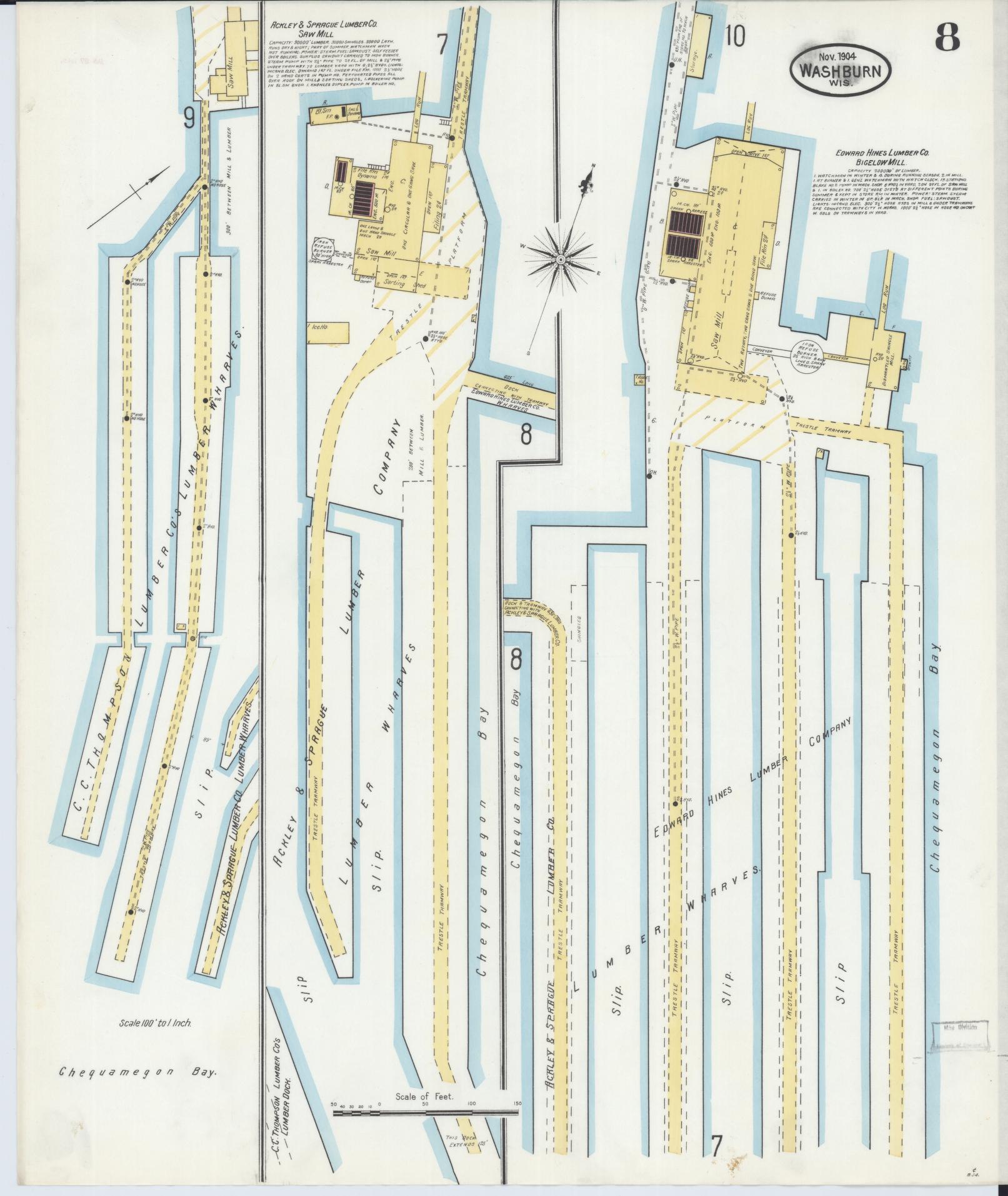 Sanborn Fire Insurance Map from Washburn, Bayfield County, Wisconsin (1904), Sheet #0008 - Complete Map Set gallery image, historic Sanborn map, vintage wall art, Wisconsin Wisconsin