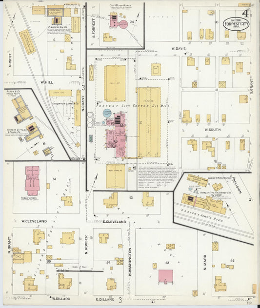 Sanborn Fire Insurance Map from Forrest City, Saint Francis County, Arkansas (1908), Sheet #0004 - Historic Sanborn Fire Insurance Map Print, vintage old map wall art, antique decor, genealogy gift, Arkansas Arkansas map