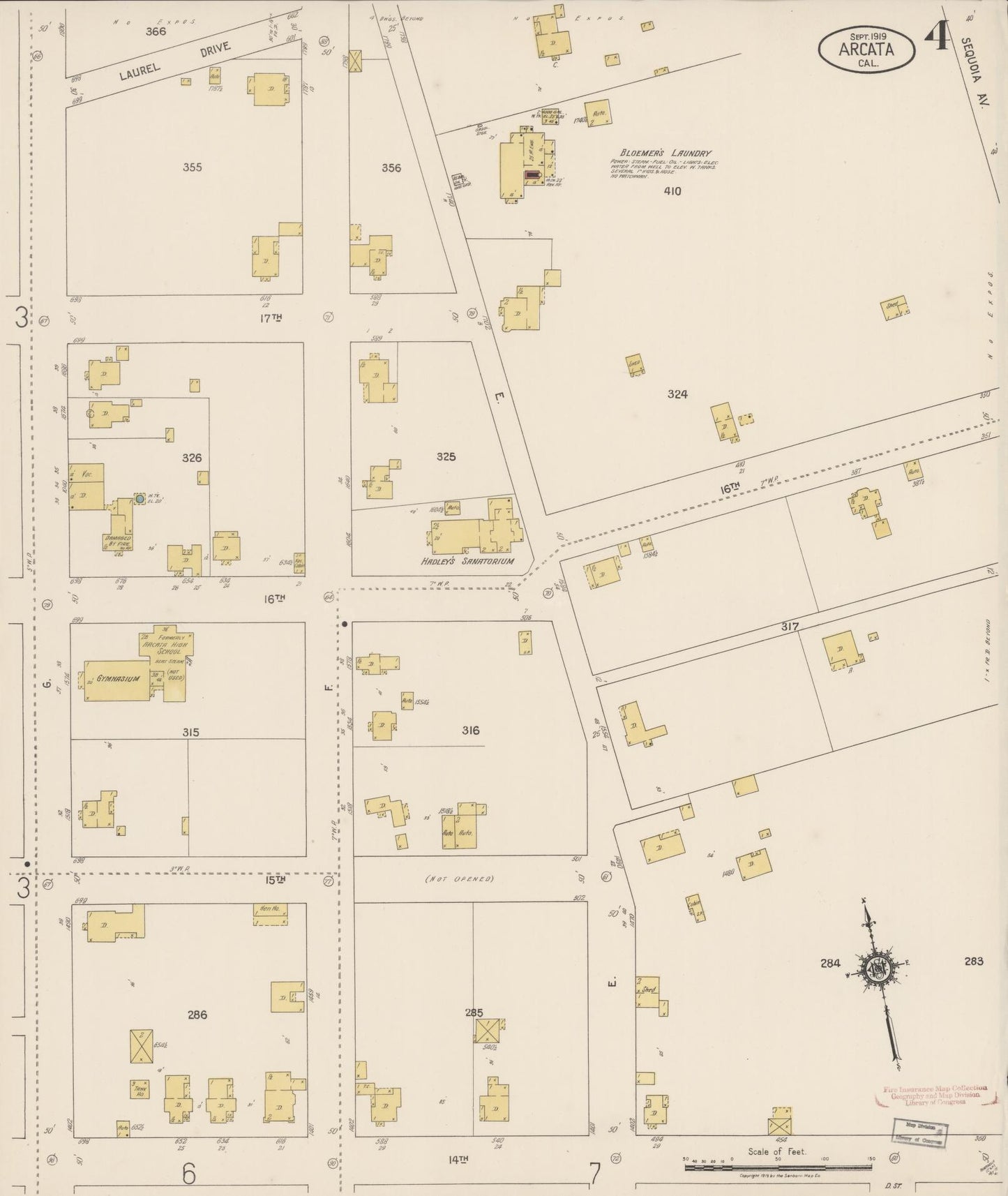 Sanborn Fire Insurance Map from Arcata, Humboldt County, California (1919), Sheet #0004 - Historic Sanborn Fire Insurance Map Print, vintage old map wall art, antique decor, genealogy gift, California California map