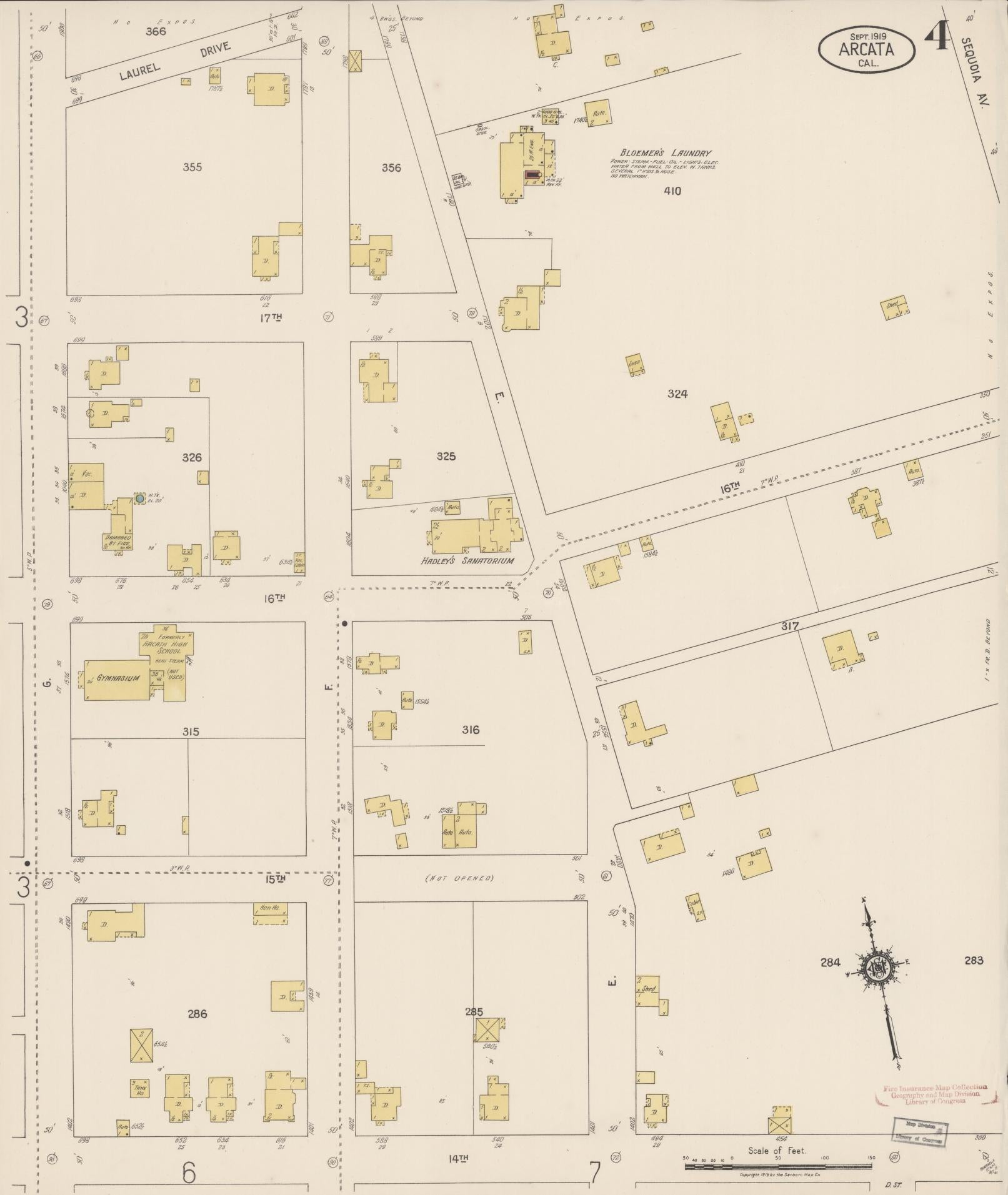 Sanborn Fire Insurance Map from Arcata, Humboldt County, California (1919), Sheet #0004 - Historic Sanborn Fire Insurance Map Print, vintage old map wall art, antique decor, genealogy gift, California California map