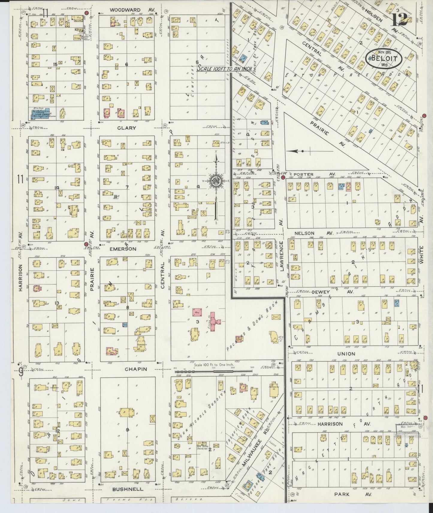 Sanborn Fire Insurance Map from Beloit, Rock County, Wisconsin (1915), Sheet #0012 - Complete Map Set gallery image, historic Sanborn map, vintage wall art, Wisconsin Wisconsin