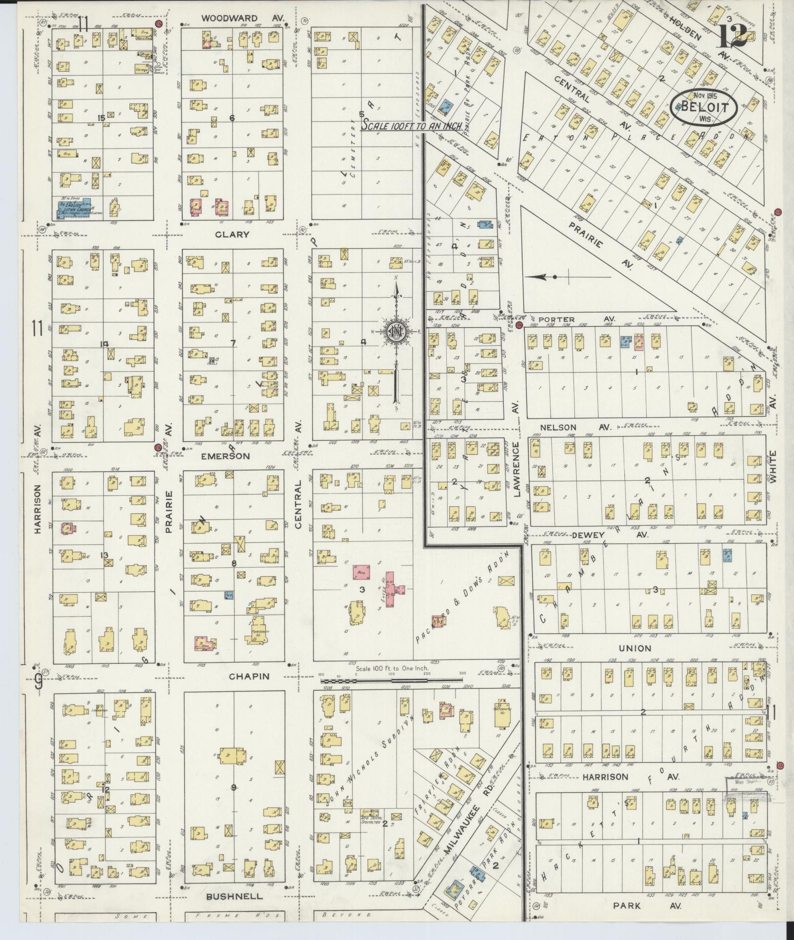 Sanborn Fire Insurance Map from Beloit, Rock County, Wisconsin (1915), Sheet #0012 - Complete Map Set gallery image, historic Sanborn map, vintage wall art, Wisconsin Wisconsin