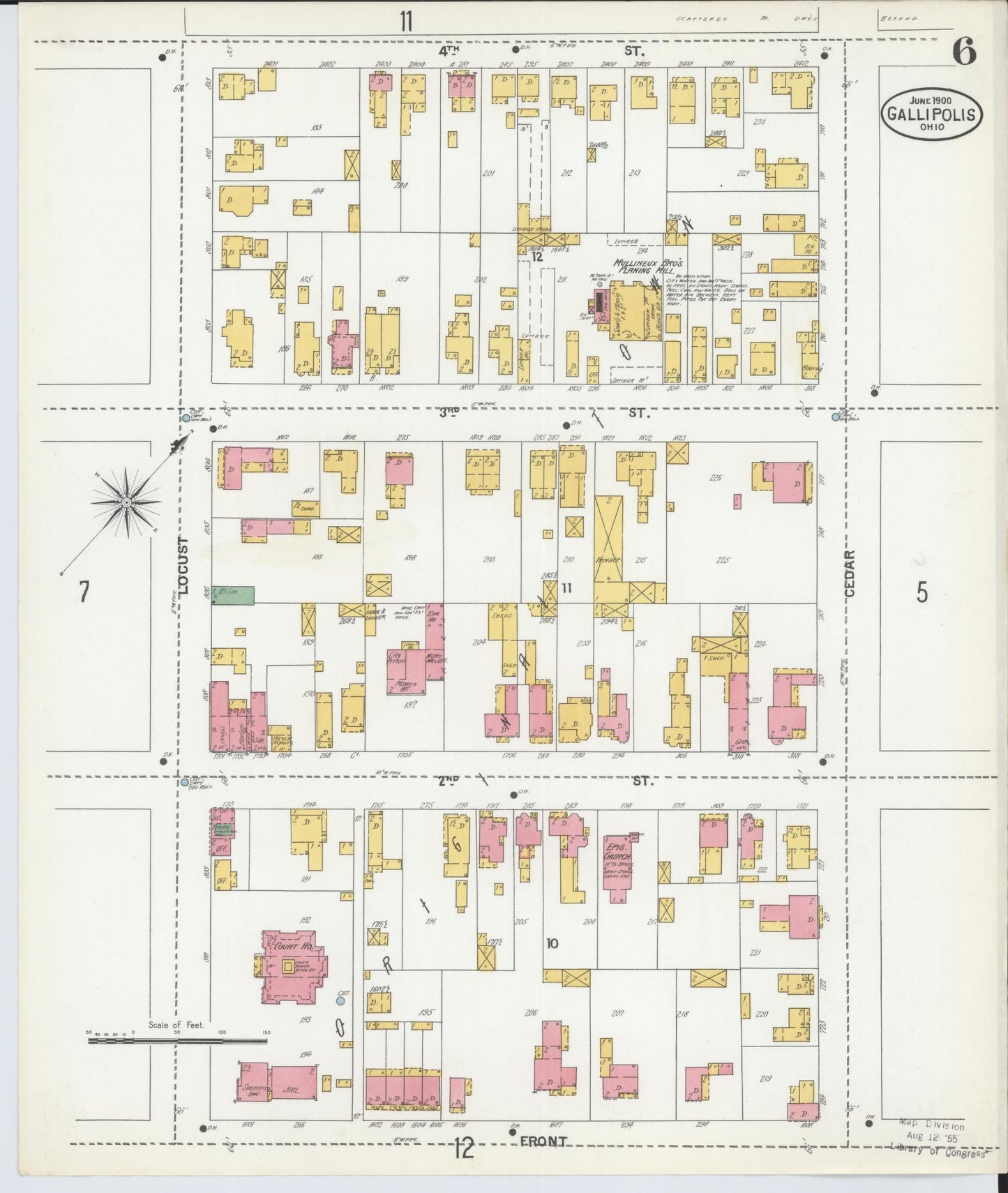 Sanborn Fire Insurance Map from Gallipolis, Gallia County, Ohio (1900), Sheet #0006 - Historic Sanborn Fire Insurance Map Print, vintage old map wall art, antique decor, genealogy gift, Ohio Ohio map