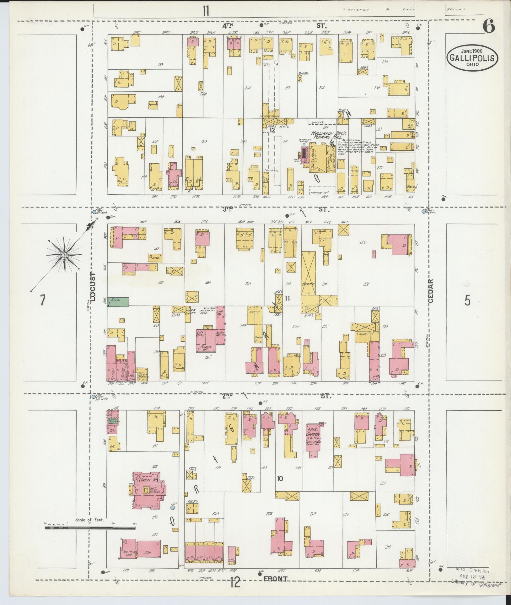Sanborn Fire Insurance Map from Gallipolis, Gallia County, Ohio (1900), Sheet #0006 - Historic Sanborn Fire Insurance Map Print, vintage old map wall art, antique decor, genealogy gift, Ohio Ohio map
