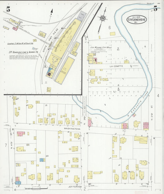 Sanborn Fire Insurance Map from Sainte Genevieve, Saint Genevieve County, Missouri (1929), Sheet #0005 - Historic Sanborn Fire Insurance Map Print, vintage old map wall art, antique decor, genealogy gift, Missouri Missouri map