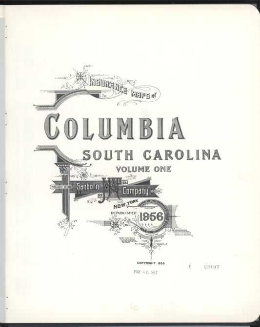 Sanborn Fire Insurance Map from Columbia, Richland County, South Carolina (1956), Sheet #0001 - Complete Map Set gallery image, historic Sanborn map, vintage wall art, South Carolina South Carolina