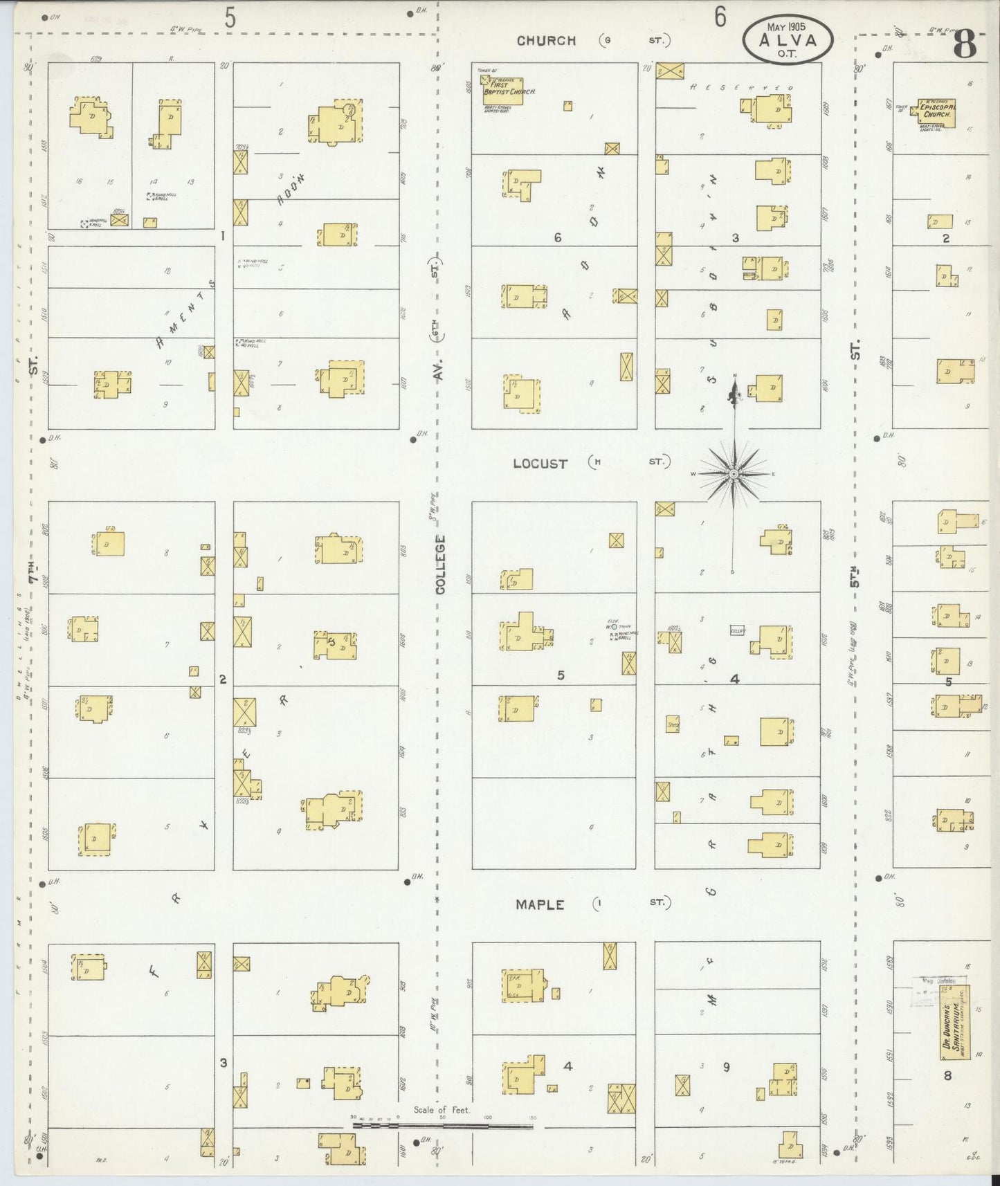 Sanborn Fire Insurance Map from Alva, Woods County, Oklahoma (1905), Sheet #0008 - Complete Map Set gallery image, historic Sanborn map, vintage wall art, Oklahoma Oklahoma