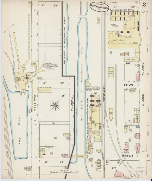 Sanborn Fire Insurance Map from Northumberland, Northumberland County, Pennsylvania (1885), Sheet #0003 - Historic Sanborn Fire Insurance Map Print, vintage old map wall art, antique decor, genealogy gift, Pennsylvania Pennsylvania map