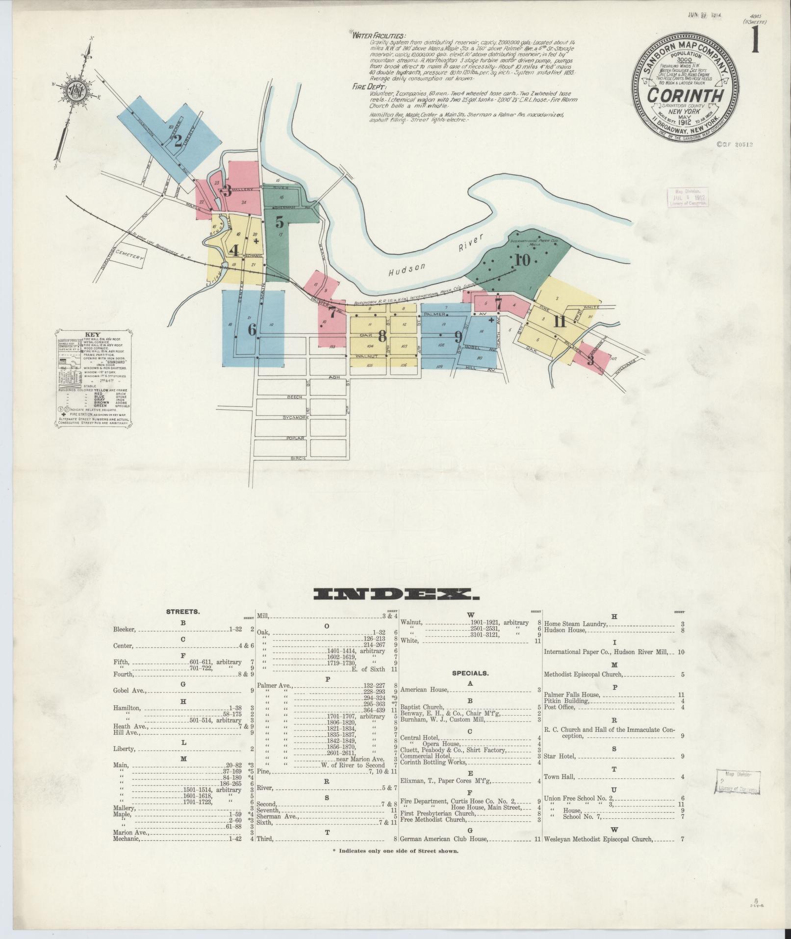 Sanborn Fire Insurance Map from Corinth, Saratoga County, New York. (1912) – Historic Sanborn Fire Insurance Map Print
