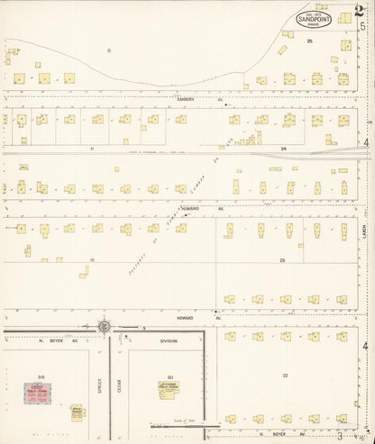 Sanborn Fire Insurance Map from Sandpoint, Bonner County, Idaho (1915), Sheet #0002 - Complete Map Set gallery image, historic Sanborn map, vintage wall art, Idaho Idaho