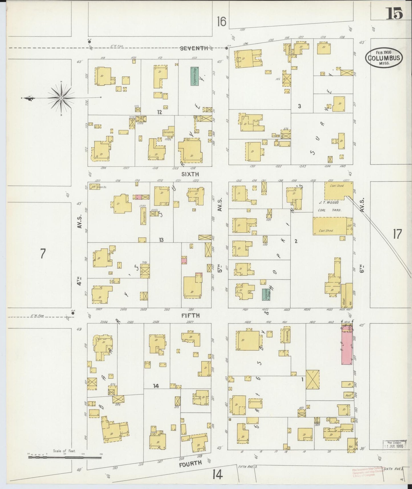 Sanborn Fire Insurance Map from Columbus, Lowndes County, Mississippi (1900), Sheet #0015 - Complete Map Set gallery image, historic Sanborn map, vintage wall art, Mississippi Mississippi