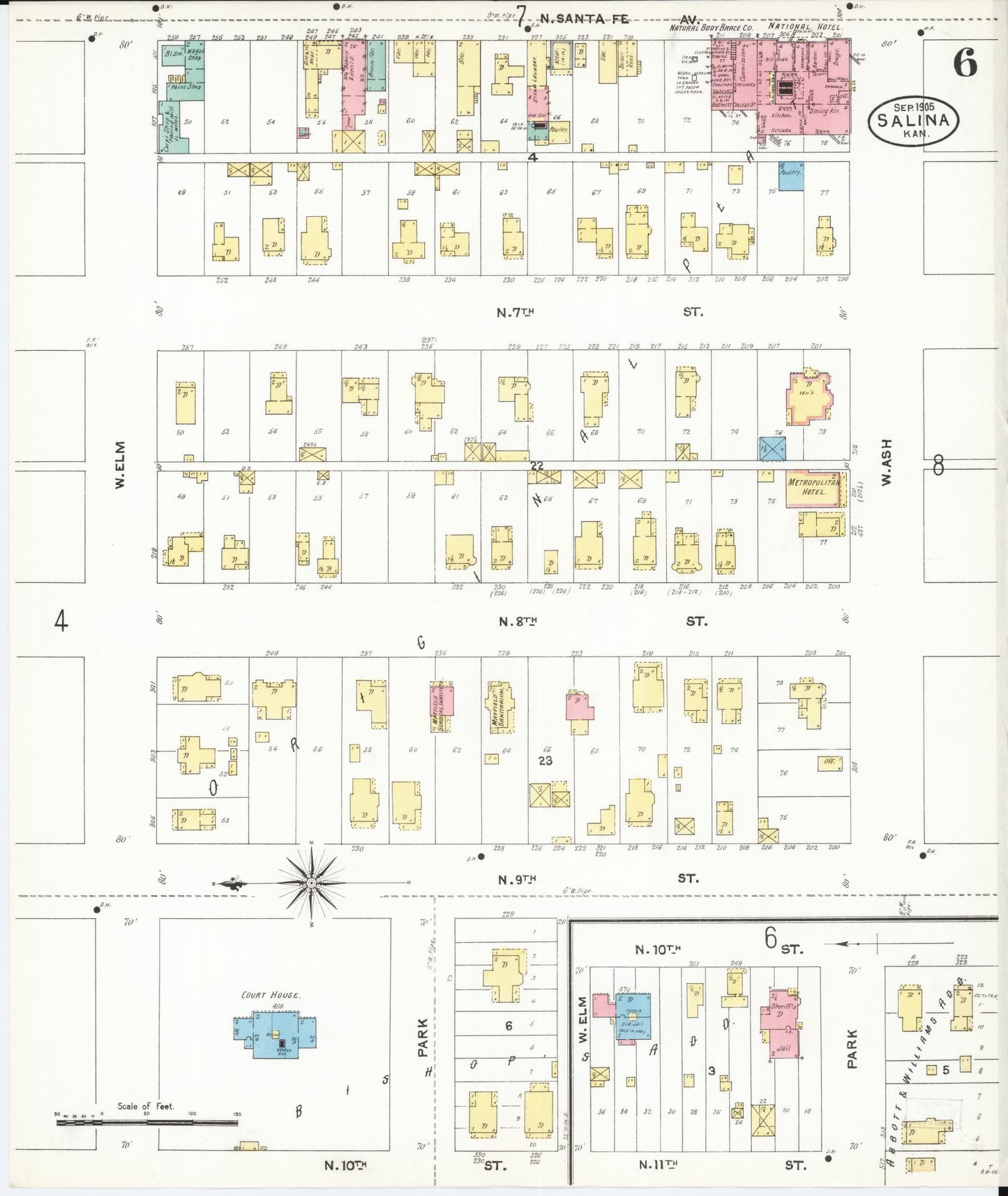 Sanborn Fire Insurance Map from Salina, Saline County, Kansas (1905), Sheet #0006 - Historic Sanborn Fire Insurance Map Print, vintage old map wall art, antique decor, genealogy gift, Kansas Kansas map