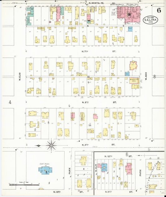 Sanborn Fire Insurance Map from Salina, Saline County, Kansas (1905), Sheet #0006 - Historic Sanborn Fire Insurance Map Print, vintage old map wall art, antique decor, genealogy gift, Kansas Kansas map