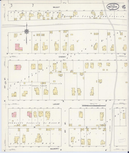 Sanborn Fire Insurance Map from Watseka, Iroquois County, Illinois (1911), Sheet #0006 - Historic Sanborn Fire Insurance Map Print, vintage old map wall art, antique decor, genealogy gift, Illinois Illinois map