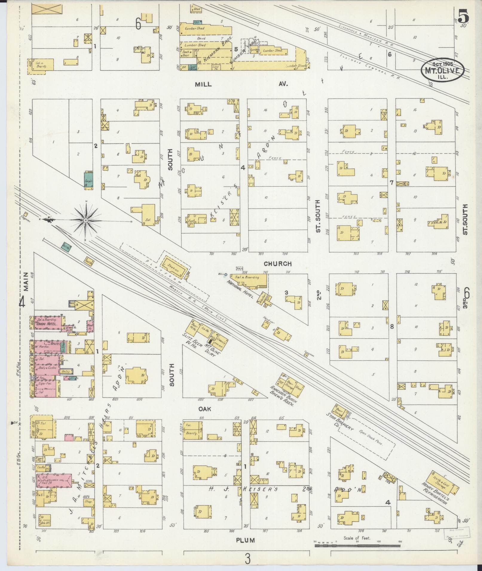 Sanborn Fire Insurance Map from Mount Olive, Macoupin County, Illinois (1905), Sheet #0005 - Complete Map Set gallery image, historic Sanborn map, vintage wall art, Illinois Illinois