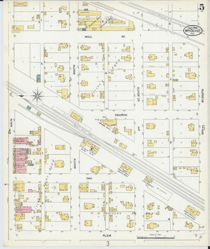 Sanborn Fire Insurance Map from Mount Olive, Macoupin County, Illinois (1905), Sheet #0005 - Complete Map Set gallery image, historic Sanborn map, vintage wall art, Illinois Illinois