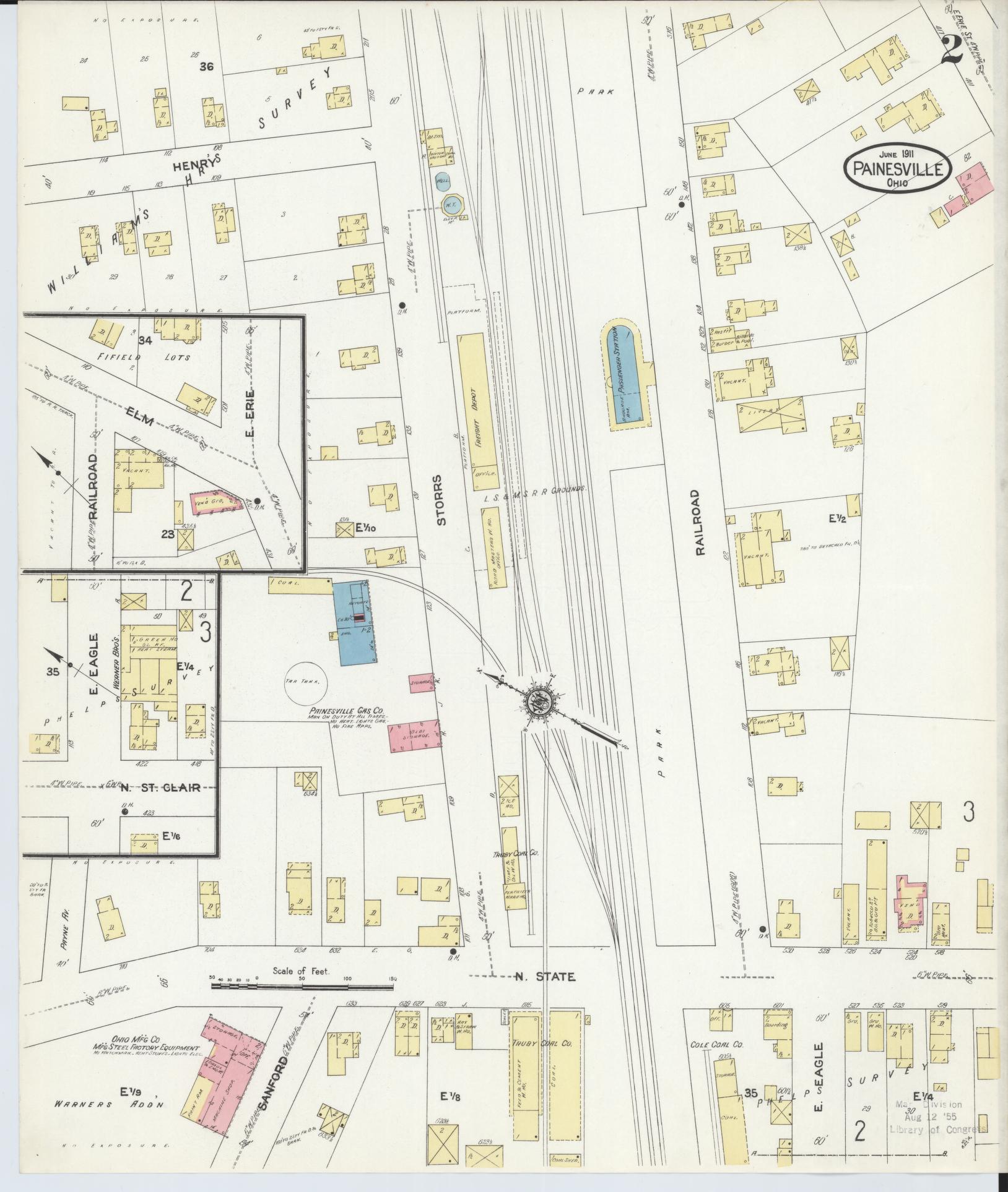 Sanborn Fire Insurance Map from Painesville, Lake County, Ohio (1911), Sheet #0002 - Complete Map Set gallery image, historic Sanborn map, vintage wall art, Ohio Ohio