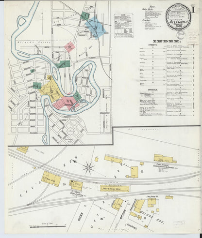 Sanborn Fire Insurance Map from Allegan, Allegan County, Michigan (1899), Sheet #0001 - Historic Sanborn Fire Insurance Map Print, vintage old map wall art, antique decor, genealogy gift, Michigan Michigan map