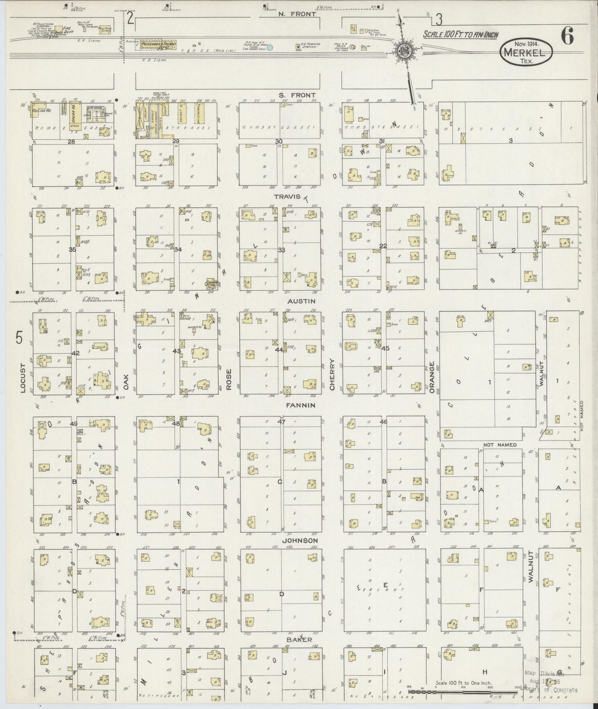 Sanborn Fire Insurance Map from Merkel, Taylor County, Texas (1914), Sheet #0006 - Complete Map Set gallery image, historic Sanborn map, vintage wall art, Texas Texas