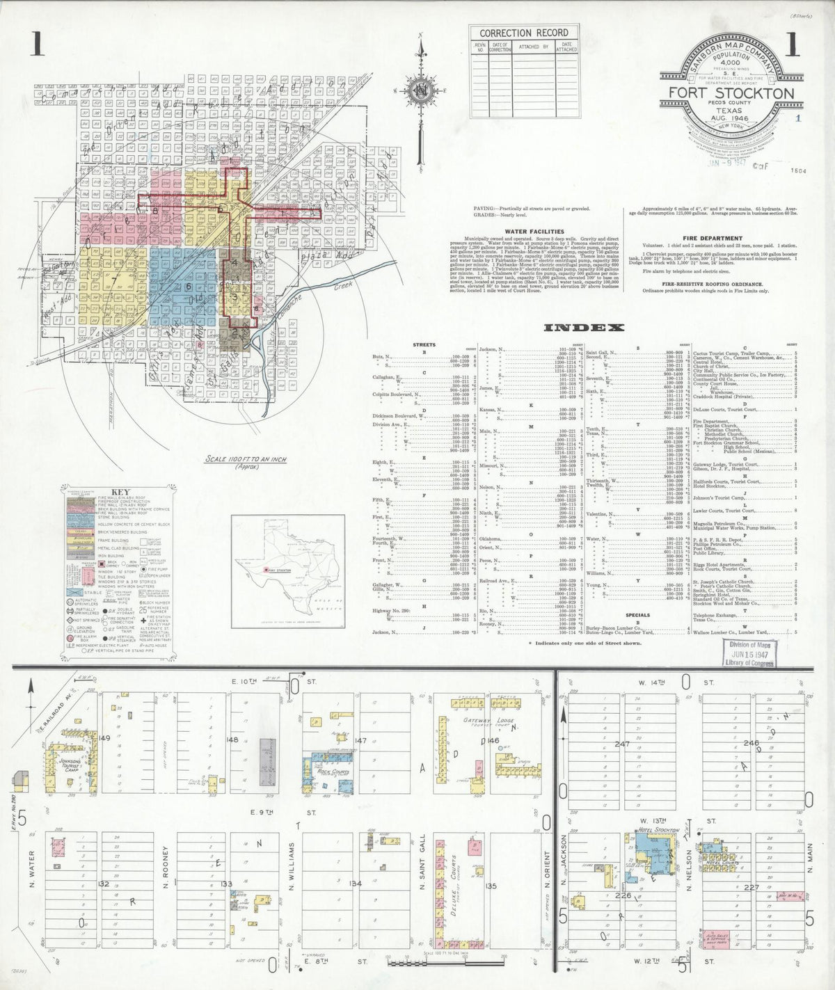 Sanborn Fire Insurance Map from Fort Stockton, Pecos County, Texas (1946), Sheet #0001 - Historic Sanborn Fire Insurance Map Print, vintage old map wall art, antique decor, genealogy gift, Texas Texas map