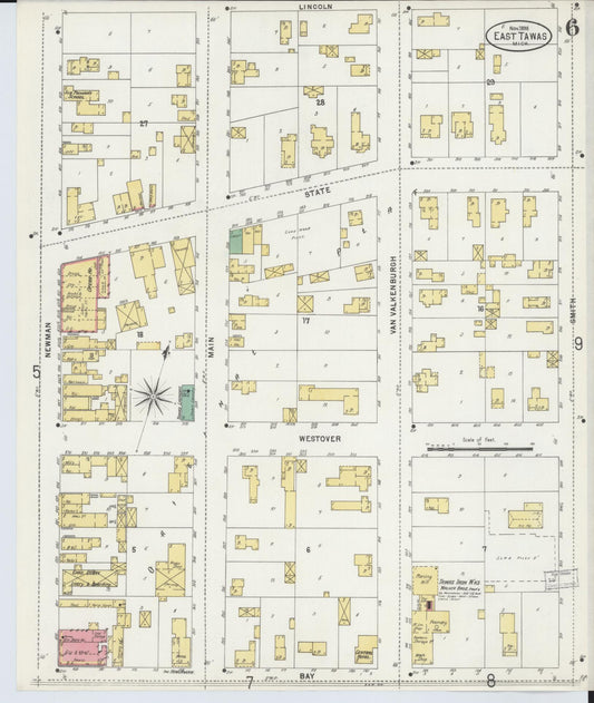 Sanborn Fire Insurance Map from Tawas City, Iosco County, Michigan (1898), Sheet #0006 - Historic Sanborn Fire Insurance Map Print, vintage old map wall art, antique decor, genealogy gift, Michigan Michigan map