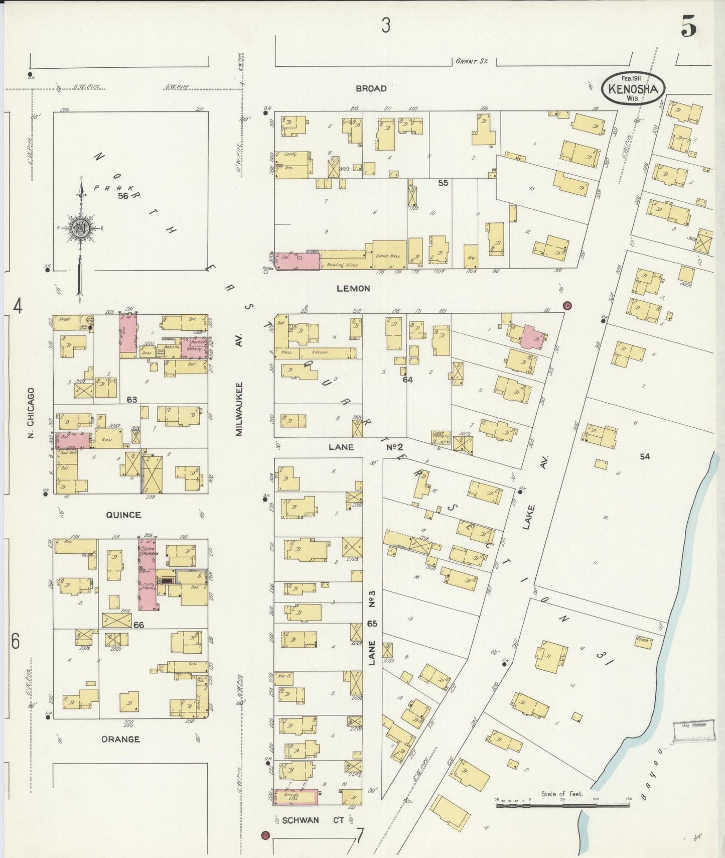 Sanborn Fire Insurance Map from Kenosha, Kenosha County, Wisconsin (1911), Sheet #0005 - Historic Sanborn Fire Insurance Map Print, vintage old map wall art, antique decor, genealogy gift, Wisconsin Wisconsin map