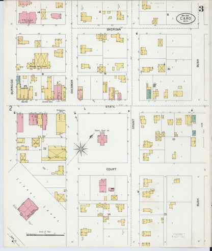 Sanborn Fire Insurance Map from Caro, Tuscola County, Michigan (1900), Sheet #0003 - Historic Sanborn Fire Insurance Map Print, vintage old map wall art, antique decor, genealogy gift, Michigan Michigan map