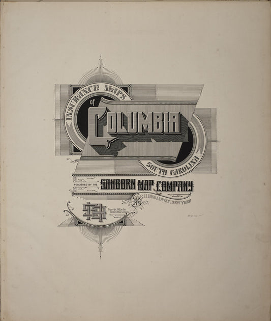 Sanborn Fire Insurance Map from Columbia, Richland County, South Carolina (1919), Sheet #0001 - Historic Sanborn Fire Insurance Map Print, vintage old map wall art, antique decor, genealogy gift, South Carolina South Carolina map