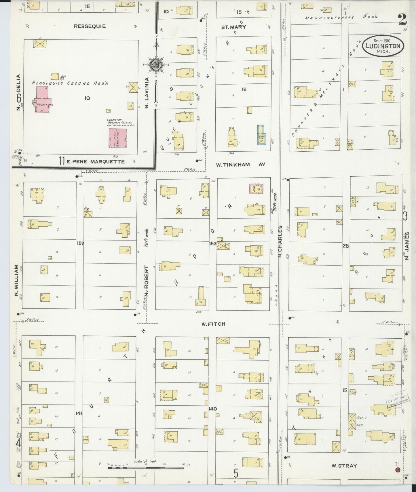 Sanborn Fire Insurance Map from Ludington, Mason County, Michigan (1910), Sheet #0002 - Complete Map Set gallery image, historic Sanborn map, vintage wall art, Michigan Michigan