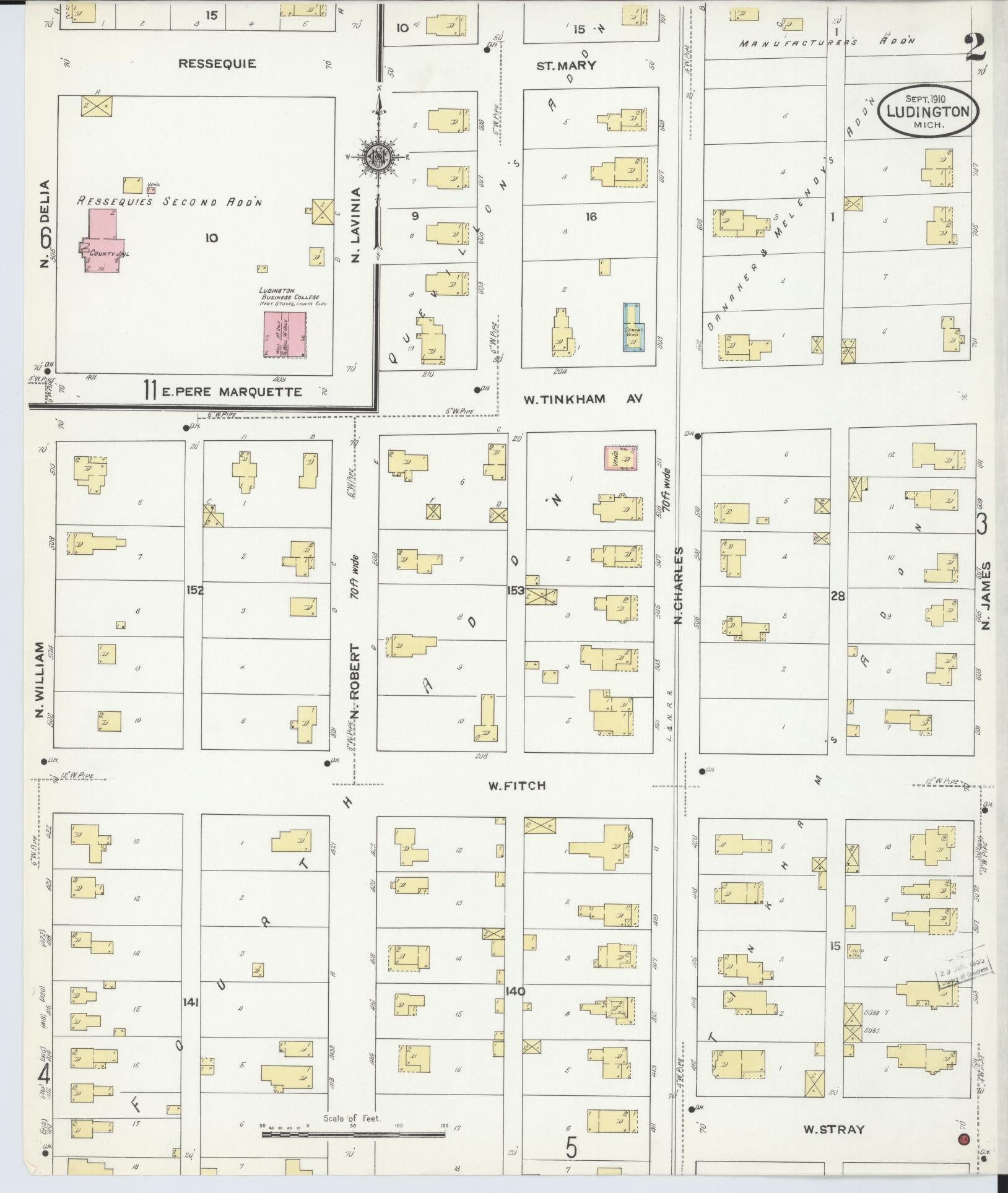 Sanborn Fire Insurance Map from Ludington, Mason County, Michigan (1910), Sheet #0002 - Complete Map Set gallery image, historic Sanborn map, vintage wall art, Michigan Michigan