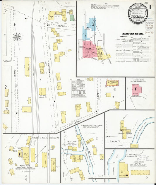 Sanborn Fire Insurance Map from Lyndonville, Caledonia County, Vermont (1900), Sheet #0001 - Historic Sanborn Fire Insurance Map Print, vintage old map wall art, antique decor, genealogy gift, Vermont Vermont map