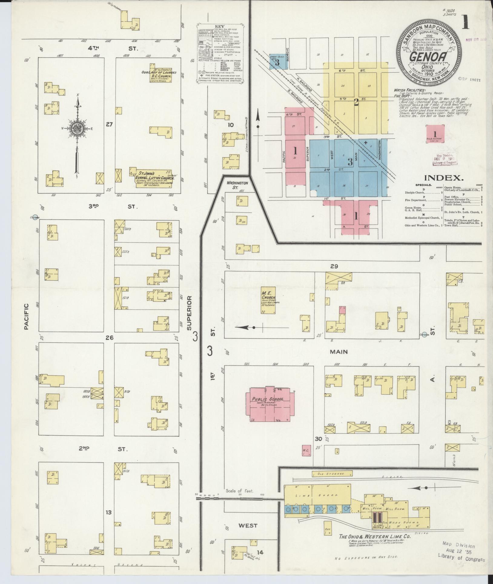 Sanborn Fire Insurance Map from Genoa, Ottawa County, Ohio (1910), Sheet #0001 - Historic Sanborn Fire Insurance Map Print, vintage old map wall art, antique decor, genealogy gift, Ohio Ohio map