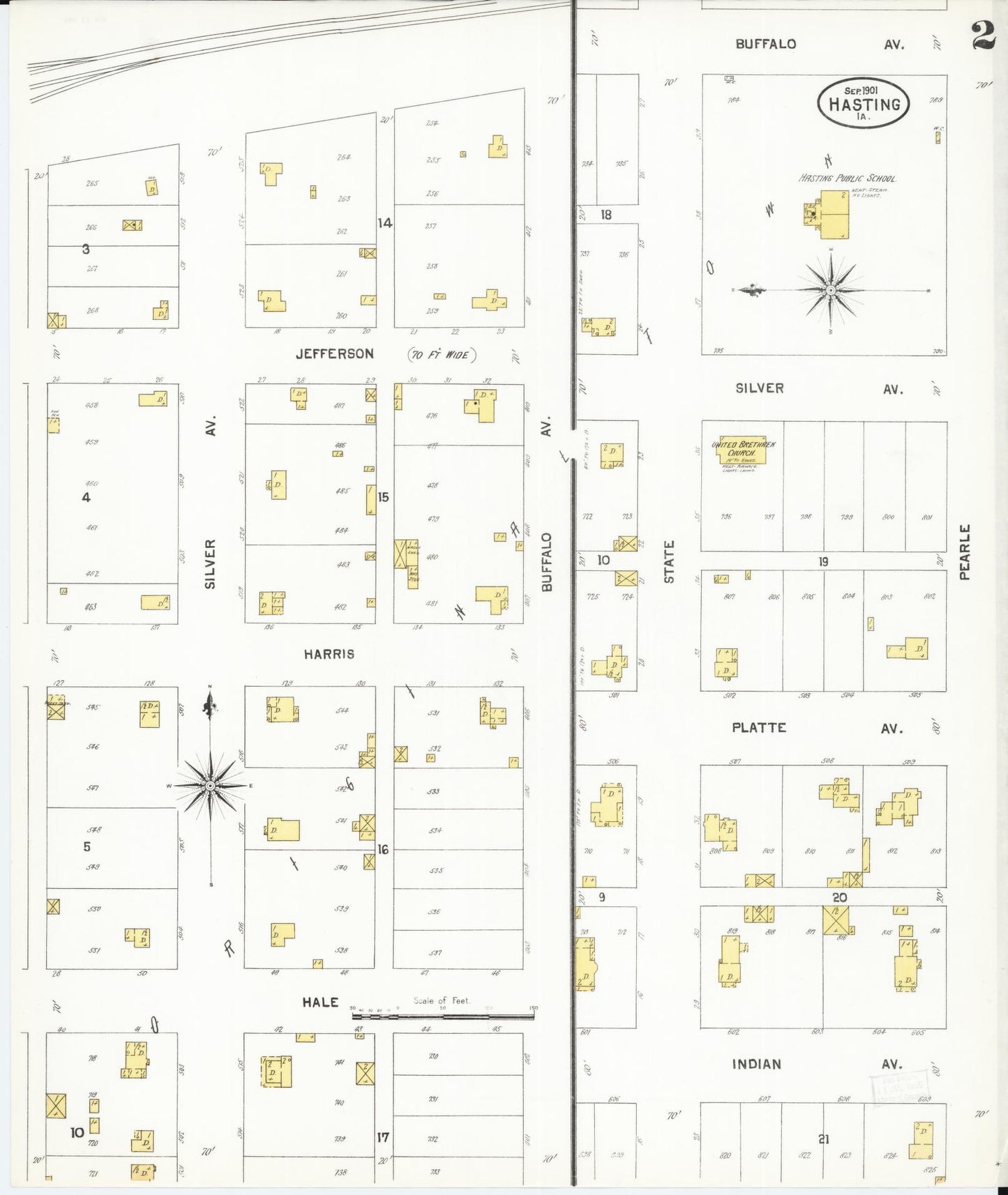 Sanborn Fire Insurance Map from Hastings, Mills County, Iowa (1901), Sheet #0002 - Historic Sanborn Fire Insurance Map Print, vintage old map wall art