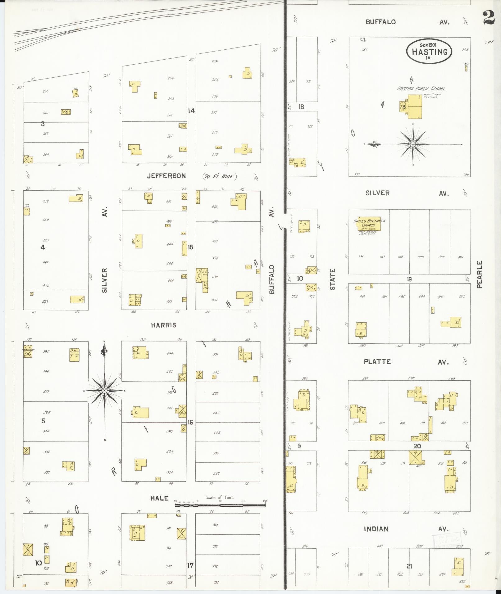Sanborn Fire Insurance Map from Hastings, Mills County, Iowa (1901), Sheet #0002 - Historic Sanborn Fire Insurance Map Print, vintage old map wall art