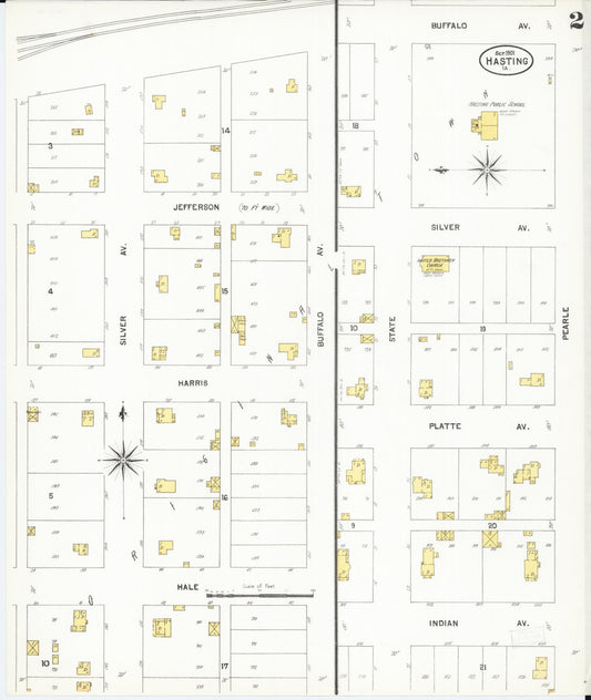 Sanborn Fire Insurance Map from Hastings, Mills County, Iowa (1901), Sheet #0002 - Historic Sanborn Fire Insurance Map Print, vintage old map wall art