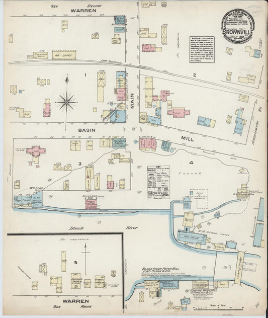 Sanborn Fire Insurance Map from Brownville, Jefferson County, New York (1884), Sheet #0001 - Historic Sanborn Fire Insurance Map Print, vintage old map wall art, antique decor, genealogy gift, New York New York map