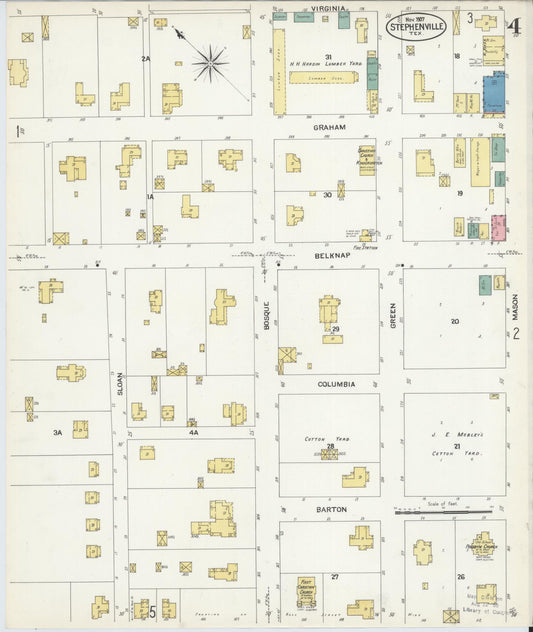 Sanborn Fire Insurance Map from Stephenville, Erath County, Texas (1907), Sheet #0004 - Historic Sanborn Fire Insurance Map Print, vintage old map wall art, antique decor, genealogy gift, Texas Texas map