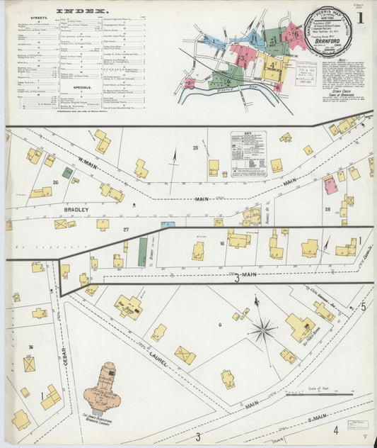 Sanborn Fire Insurance Map from Branford, New Haven County, Connecticut (1901), Sheet #0001 - Historic Sanborn Fire Insurance Map Print, vintage old map wall art, antique decor, genealogy gift, Connecticut Connecticut map
