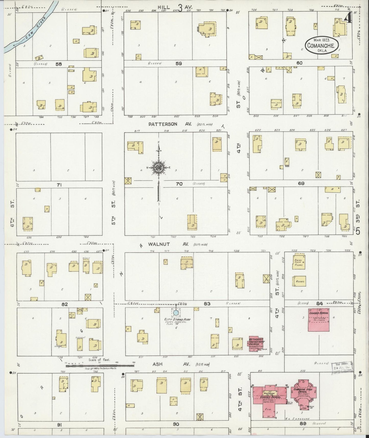 Sanborn Fire Insurance Map from Comanche, Stephens County, Oklahoma (1923), Sheet #0004 - Complete Map Set gallery image, historic Sanborn map, vintage wall art, Oklahoma Oklahoma