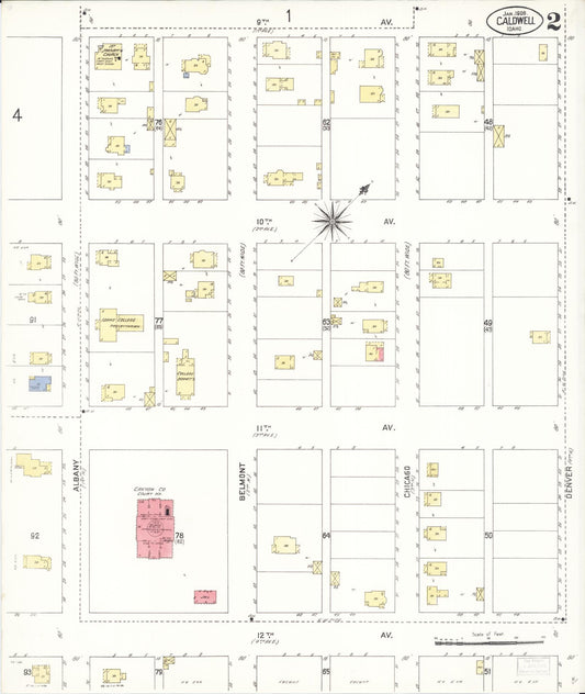 Sanborn Fire Insurance Map from Caldwell, Canyon County, Idaho (1908), Sheet #0002 - Historic Sanborn Fire Insurance Map Print, vintage old map wall art, antique decor, genealogy gift, Idaho Idaho map